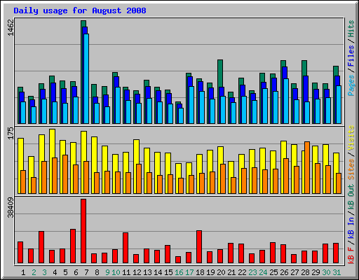 Daily usage for August 2008