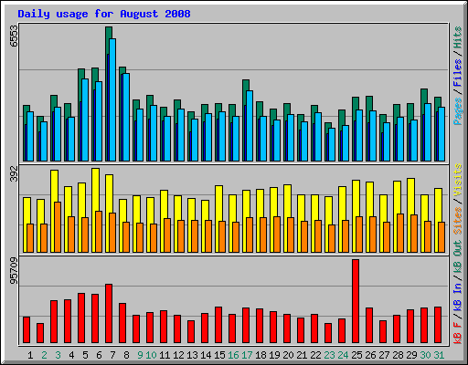 Daily usage for August 2008